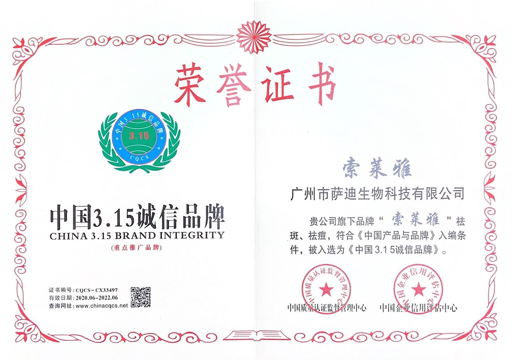萨迪企业荣誉证书 1